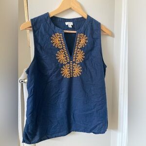 Embroidered linen tank